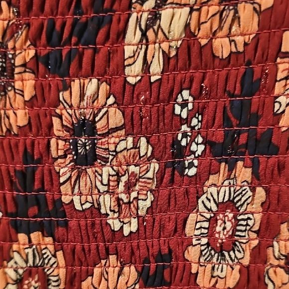 Rare Editions Floral Burgundy & Pink Ruffle Tier Lined Dress Size Large - Picture 4 of 10